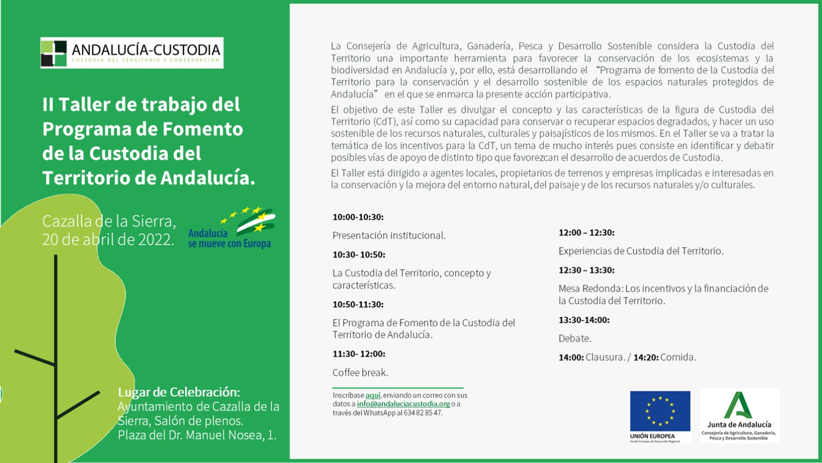 El 20 de abril II Taller de Trabajo del Programa de Fomento de la Custodia de Andalucía
